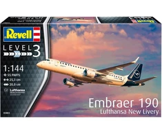 Revell modeliavimas, Embraer 190 Lufthansa New Livery, rinkinys 1:144, 55 dalys, amatų rinkinys nuo 10 metų - detalus modelis, lėktuvas, naujas dažymas, 1:144/25,3 cm