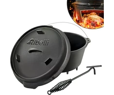Ribelli bbq olandiškas puodas su kojelėmis [apie 9,5 litro], ugnies puodas pagamintas iš juodo ketaus, kepimo puodas kepimo indas su rankena, iš anksto paruoštas, grilio puodas su dangčio keltuvu