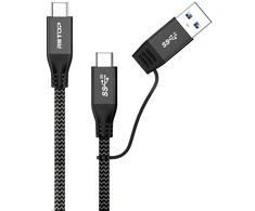Riitop usb 3.2 type c į c kabelis [20 gbps, 30 cm], pintas 2-in-1 usb type-c y trumpas kabelis su c-a adapteriu išoriniam m.2 ssd