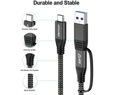 Riitop usb 3.2 type c į c kabelis [20 gbps, 30 cm], pintas 2-in-1 usb type-c y trumpas kabelis su c-a adapteriu išoriniam m.2 ssd