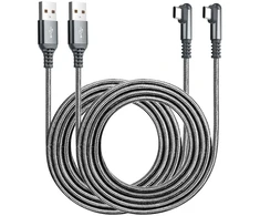 Roficord Usb Type C įkrovimo laidas, 3a, [2 vnt. 3m+3m] stačiu kampu 90 laipsnių greito įkrovimo pintas laidas, suderinamas su Galaxy S10, S9 ir kitais Type-c įrenginiais (3m+3m, pilkas)