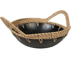 Romimex juoda natūrali keramikinė rotango stalo dekoracija 25 x 10 x 30 cm 30 x 10 x 25 cm