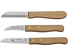 Rör buitinis peilis / daržovių peilis - 3 dalių virtuvinių peilių rinkinys su lygiu pjūviu - nerūdijantis su buko medienos rankena - pagamintas Vokietijoje / Solingene