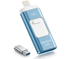 Rospe usb atmintinė 512gb, skirta iphone, mfi sertifikuota lightning atmintinė, 3 viename atmintinė, skirta ios/android/pc, usb 3.0 didelės spartos atmintinė iphone išorinės atminties plėtinys, ash mėlynas