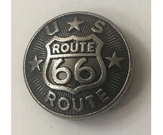 Route 66 apvalus ženklelis ant varžto, dekoratyvinė sendinta sidabro spalva