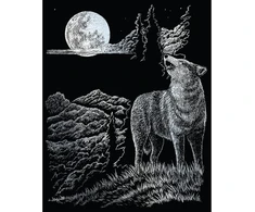 Royal &amp; Langnickel Wolf &amp; Moon paveikslas braižymui, sidabrinis, paveikslai braižymui vaikams ir suaugusiems, su braižymo rašikliu ir šablonu