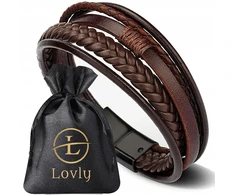 Ruda odinė vyriška apyrankė Lovly, elegantiška nerūdijančio plieno 316l premium