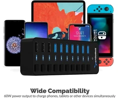 Sabrent 10 prievadų Usb 3.0 šakotuvas su maitinimo adapteriu