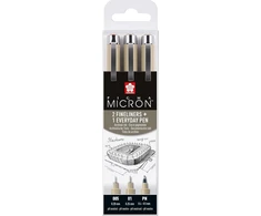 Sakura Pigma Micron architektūrinis plonas linijinis rašiklis | 3 rašikliai 0,2 mm + 0,25 mm + Pn, juodas (poxsdk3ur)