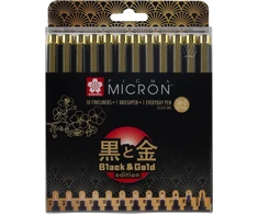 Sakura Pigma Micron Fineliner rašikliai juodos ir auksinės spalvos, juodas rašalas, 10 + 2 nemokamai