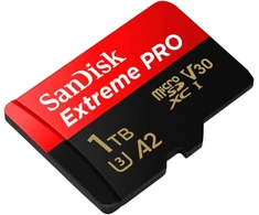 Sandisk Extreme Pro Microsdxc Uhs-i atminties kortelė 1 Tb + adapteris ir Rescuepro Deluxe (išmaniesiems telefonams, veiksmo kameroms ar dronams, A2, Class 10, V30, U3, 200 Mb/s perdavimas)