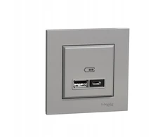 Schneider Electric Schneider Miluz Ed Asfora lizdas įkroviklis Usb A+c 2.4a sidabrinis aliuminis