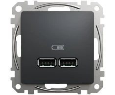 Schneider Electric Usb A+a 2,1a įkrovimo lizdas, juodas antracitas, Sedna Design