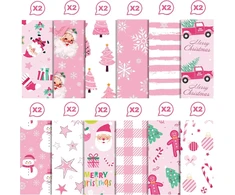 Scrapbooking popierius 30 x 30 cm rožinis dvipusis scrapbooking popierius, 12 raštų 24 lapai dekupažo popierius dekoratyvinis popierius, scrapbooking popierius su kalėdine eglute, snaigėmis, santa claus raštu