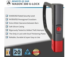 Seatylock Mason dviračio U-formos spyna – patentuota dviračio spyna su raktu, užtikrinanti aukštą apsaugą nuo reples – išmani dviračio spyna, skirta elektriniams dviračiams, elektriniams paspirtukams ir motociklams (30 cm)