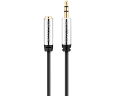 Sentivus 5 mm stereo audio jack ilgiklis, 3.5 mm lizdas į 3.5 mm kištuką, aux kabelis, metalinis kištukas, juodas, 5.00 m