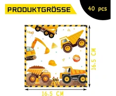 Servetėlės Digger, 40 vnt., Digger Wheel Loader statybvietės vakarėlio servetėlių rinkinys, stalo dekoravimo vakarėlių indai, vienkartinės kvadratinės popierinės servetėlės, idealiai tinka vaikų gimtadieniams berniukams / mergaitėms
