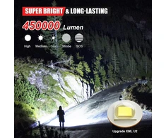 Shadowhawk Led žibintuvėlis 450 000 liumenų, itin ryškūs įkraunami žibintuvėliai, stiprus taktinis žibintuvėlis, Ip67 žibintas, 5 šviesos režimai su priartinimu stovyklavimui lauke ir žygiams