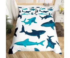 Shark patalynė ir lininė jūros gyvūnų antklodės užvalkalas berniukams mergaitėms vaikų kambario dekoras mielas jūros gyvenimas viengulis lovos užtiesalas su 1 pagalvės užvalkalu