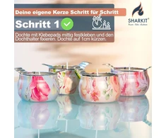 Sharkit® Pasigaminkite savo žvakes [4 rinkinys] „pasidaryk pats“ žvakių gamybos rinkinys – žvakių vaškas pilstymui su kvapniuoju aliejumi – sojų vaškas žvakėms – žvakių gamybos rinkinys – žvakių gamybos rinkinys keturioms kvapiosioms žvakėms