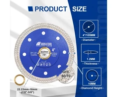 Shdiatool deimantiniai diskai 2 vnt. 115 mm su x mesh turbo, skirti porcelianinėms plytelėms, keramikai, granitui, marmurui