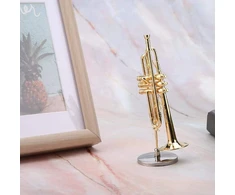 Sheens Miniatiūrinis trimitas, mini trimito modelis, muzikinių instrumentų modeliai, ornamentas, lėlių namelio dekoracija, auksinės muzikinės amatų dovanos, namų dekoravimo ornamentai