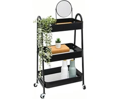 Shelfr Metalinis vežimėlis su ratukais - 42 x 30 x 77 cm mažas serviravimo vežimėlis su ratukais - spintelė ant ratukų virtuvės šoninis vežimėlis siauras - vežimėlis stalui knygų vežimėlis rankdarbių vežimėlis vaikams -