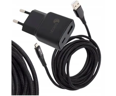 Sieninis įkroviklis su 2 prievadais su Usb-a ir Usb-c įvestimi + tvirtas Usb-c kabelis