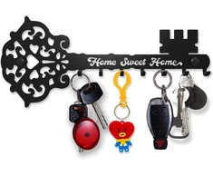 Sirholdeer modernus raktų pakabukas, skeleton key, home sweet home raktų kabliukas, raktų pakabukas sienai, raktų pakaba su 7 kabliukais, raktų lenta juoda, sienos dekoracija prieškambariui, metalinė dekoracija