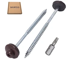 Skir'co (15 vnt.) dažyti 5,0 x 100 mm medvaržčiai su epdm poveržlėmis, stogo varžtai (šokolado ruda ral 8017)