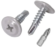 Skir'co (150 vnt.) Dažyti 4,2 x 16 mm savisriegiai sraigtai, Phillips modifikuota santvaros galvutė, sriegiklis, plokščia galvutė (150, baltas aliuminis Ral 9006)