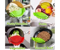 Snap Strainer 2 vnt. silikoninis maisto koštuvas, atsparus karščiui, užsegamas koštuvas ryžiams, makaronams, spagečiams, maltai jautienai, universalus, tinka visiems puodams ir dubenims