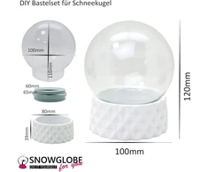Snowglobe For You Diy 40105 "pasidaryk pats" sniego gaublys su stikliniu rutuliu ir polirezino pagrindu, baltas apvalus kubinis - 100 mm skersmens - individualus purtomas rutulys su blizgučiais