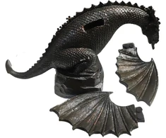 Sodo drakono statula, drakono fontano statula iš dervos, vandens elementas, skulptūra, lauko drakono amato dekoracija, sodo fontano ornamentai, lauko kiemo dekoracija