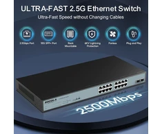 Sodola Nep valdomas ethernet komutatorius su 16 x 2.5gbase-t prievadais, 2 x 10g Sfp, 120gbps perjungimo sparta, prievadų izoliacija, Ie montuojamas į stelažą, be ventiliatoriaus, Plug &amp; Play Multi-gig