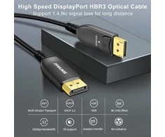 Soeybae Displayport 1.4 kabelis 8k @ 60hz 4k @ 144hz optinio pluošto kabelis 50 m, 32.4 Gbps Ultra Hd monitoriaus kabelis su Hdr10, 8k Displayport kabelis žaidimų kompiuteriui, namų kinui, optinio pluošto technologija