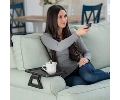 Sofa Bambuko staliukas kavai, prisegamas prie sofos porankio, sulankstomas nešiojamas padėklas, šoninis staliukas, prisegamas prie sofos nuotoliniams pulteliams, gėrimams, užkandžiams, vakarienei, 33x