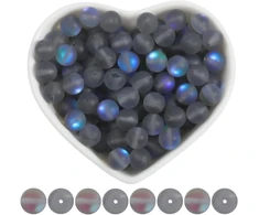 Sofplate 1 dėžutė su 150 matinių pilkų karoliukų Aurora Crystal stiklo karoliukai 8 mm matiniai apvalūs rutuliukai undinės stiklo mėnulio akmens holografiniai tarpiniai karoliukai papuošalų gamybai apyrankėms