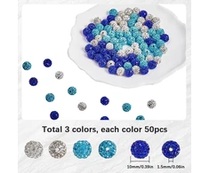 Sofplate 150 vienetų 3 spalvų 10 mm apvalūs kalnų krištolo karoliukai Pave Disco Ball karoliukai Maži apvalūs pakabukai Krištolo deimanto akmens stambūs kramtomosios gumos rašiklio karoliukai papuošalų gamybai "pasidaryk pats" karoliams apyrankėms