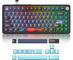 Solidee mechaninė žaidimų klaviatūra 75% su mygtuku, bluetooth 5.0/2.4ghz/usb-c gasket mount klaviatūra, hot-swappable mechaninė klaviatūra su south facing rgb apšvietimu (deep sea)