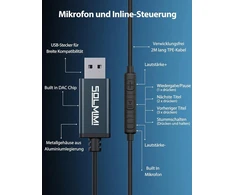 Solmimi usb į ausį įstatomos kompiuterio ausinės su įmontuotu mikrofonu, garso valdymu, usb laidinės žaidimų ausinės, skirtos pc ps4 ps5 nešiojamam kompiuteriui, staliniam kompiuteriui, chromebook, namų biurui, internetiniams kursams, skype zoom - 2 m