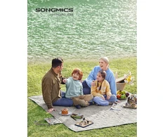 Songmics Iškylų ​​antklodė 200 x 200 cm su 4 žemės inkarai, didelė stovyklavimo antklodė parkui, sodui, paplūdimiui, vandeniui atspari, skalbiama skalbimo mašinoje, sulankstoma chaki spalvos su atogrąžų paparčiais Gcm010b02