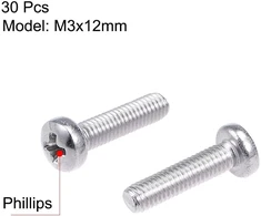 Sourcing map mašininiai varžtai plokšteliniai phillips varžtai m3 x 12 mm, 30 vnt.
