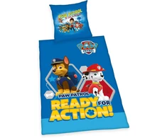 Spin Master Herding Paw Patrol patalynės komplektas, pagalvės užvalkalas 80 x 80 cm su sagomis ir dvipusiu motyvu, antklodės užvalkalas 135 x 200 cm, su sagų užsegimu, 100% medvilnė/linas