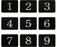 Stačiakampio akrilo spintelių namo numerio lipdukai su lipnia juosta (1–25, juodi)
