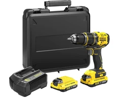 Stanley Fatmax 18v V20 akumuliatorinis smūginis gręžtuvas-suktuvas, gręžtuvas be laido, led darbinis žibintas, 15 sukimo momento nustatymų, su x1 ličio jonų 2ah akumuliatoriumi, x1 Es įkrovikliu ir x1 dėklu, Sfmcd721d2k-qw