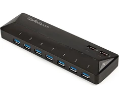 Startech.com 7 prievadų Usb 3.0 šakotuvas su dedikuotu įkrovimo prievadu, 2 x 2.4a prievadas, stalinė stotelė ir greito įkrovimo stotis