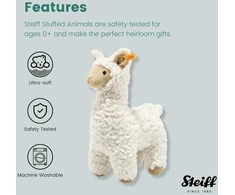 Steiff 069543 originalus pliušinis žaislas lama soft cuddly friends leandro, minkštas žaislas apie 29 cm, firminis pliušinis mygtukas ausyje, minkštas draugas kūdikiams nuo gimimo, kreminės spalvos