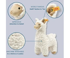 Steiff 069543 originalus pliušinis žaislas lama soft cuddly friends leandro, minkštas žaislas apie 29 cm, firminis pliušinis mygtukas ausyje, minkštas draugas kūdikiams nuo gimimo, kreminės spalvos