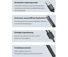Stiprintuvas Dukabel išorinė usb garso plokštė 0.3 m usb į 2 trrs 3.5 mm lizdus (audio + mic) ausinių skirstytuvas stereo audio y adapterio kabelis, tinkamas pc, ps4, ps5, nešiojamam kompiuteriui, garsiakalbiui, ausinėms - top series